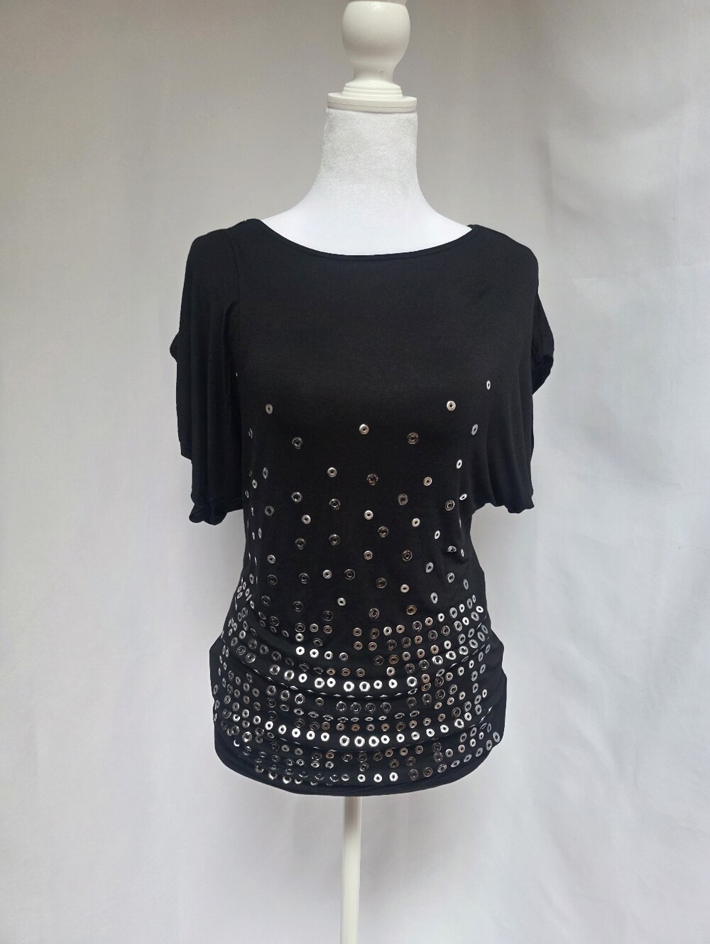 Jump Black Studded Embellished Open Back Draped Top